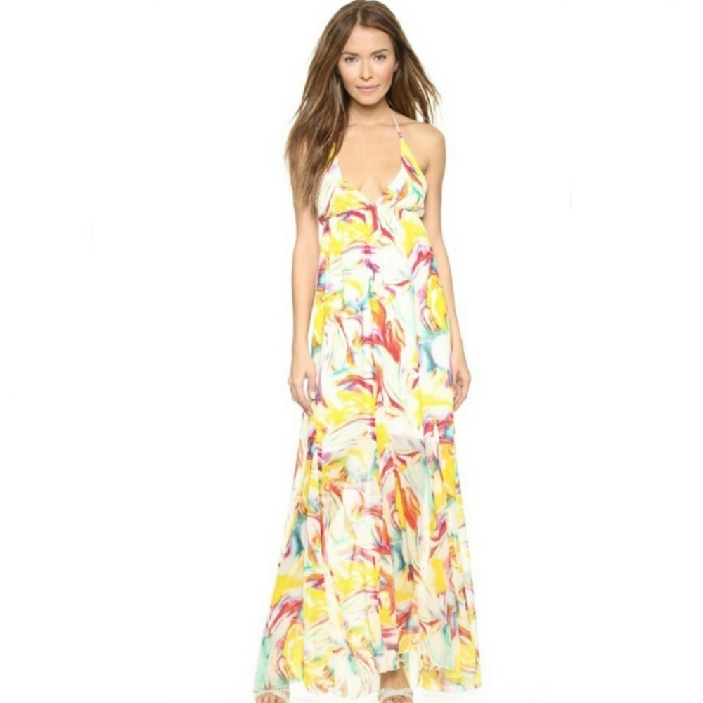 Alice+ Olivia Wave Floral Maxi Silk Dress